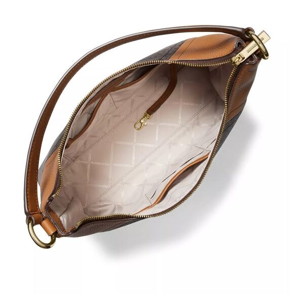 New! MICHAEL KORS MK Signature Logo Aria Large Shoulder Bag Crossbody Bag Brown - Picture 3 of 8